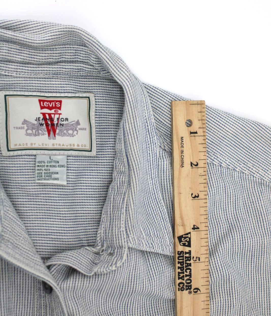 Levi’s Button Up Blue White Stripe Jeans For Women Large Button Down Western