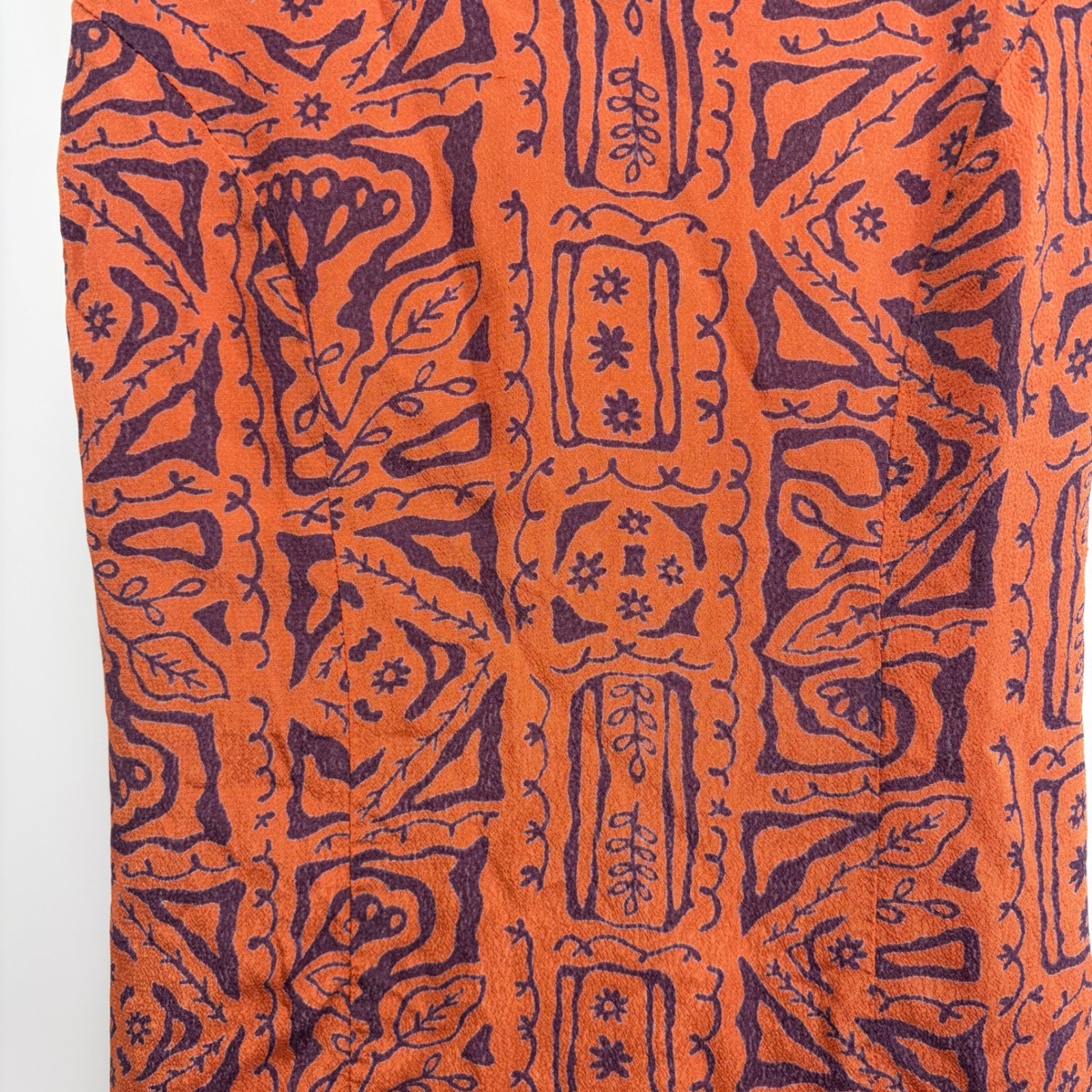 Vintage 90s Karin Stevens Rust Orange Whimsigoth Boho Tribal Geometric Dress