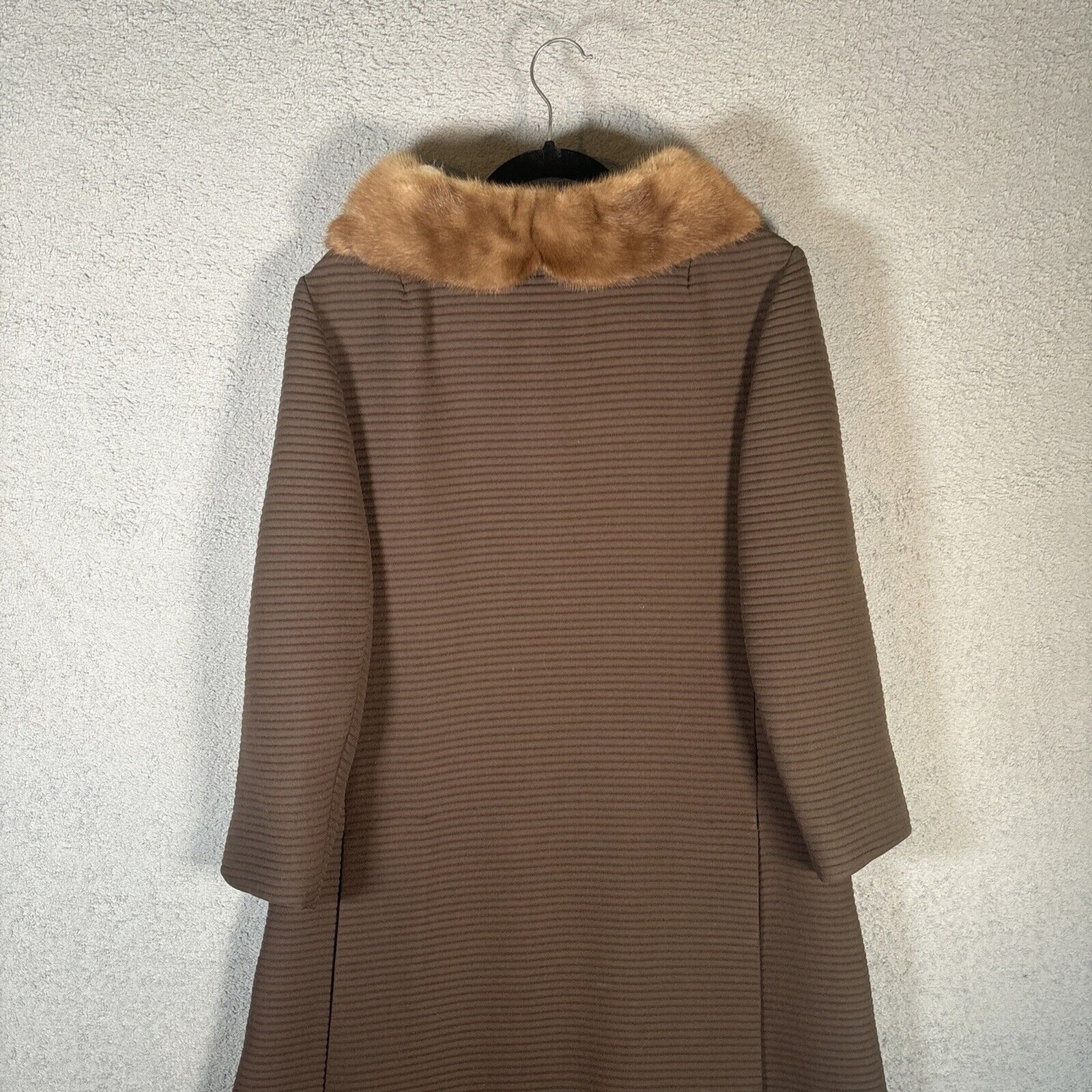 Vintage Forstmann Long Pea Coat Fur Collar Brown Double Breasted Mob Wife Duster