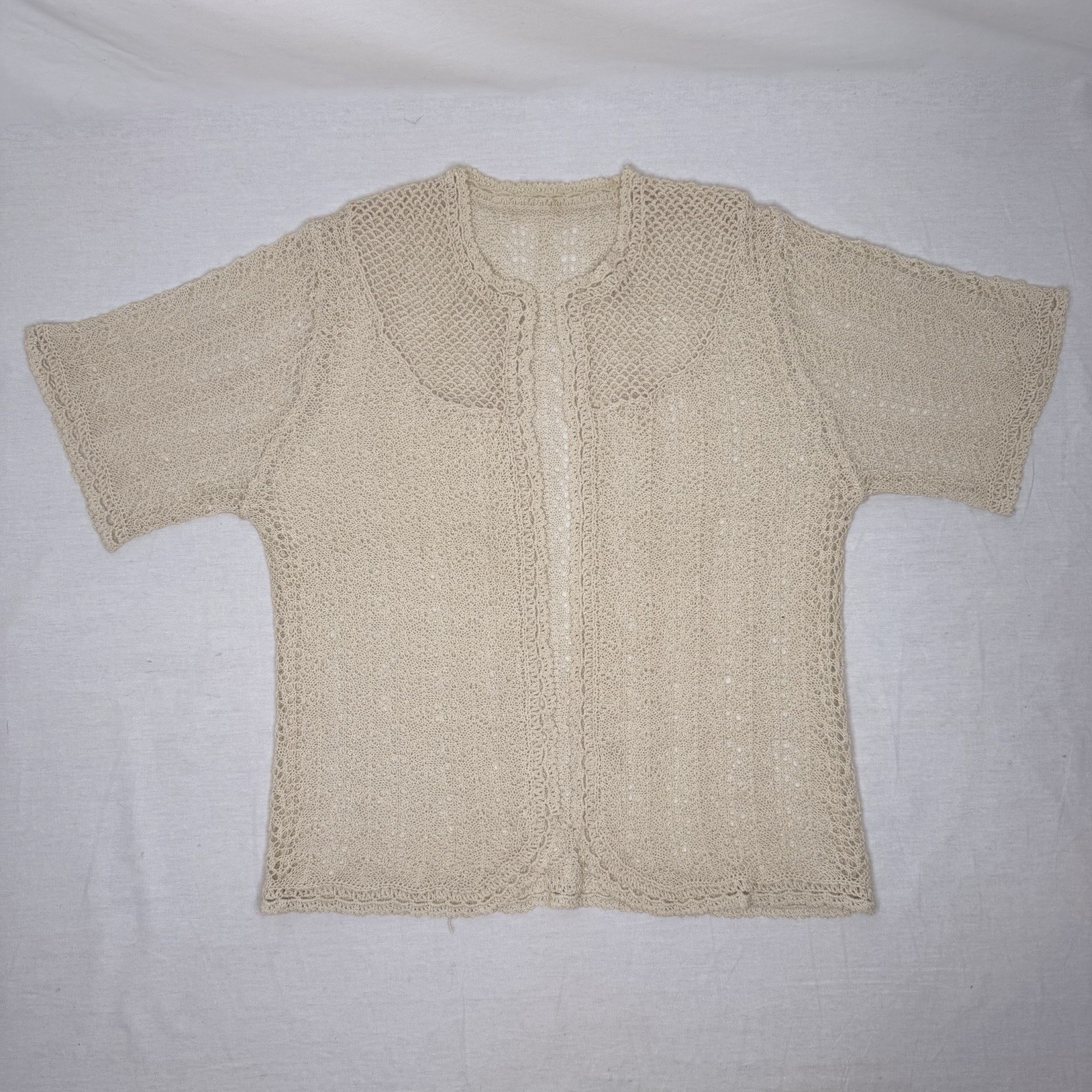 Vintage Handmade Crochet Cardigan Cream Cottagecore Fairycore Lace Top