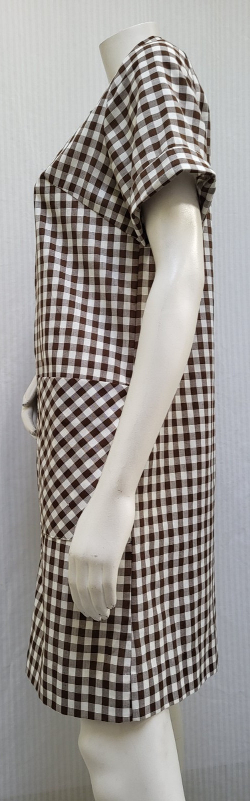 Vintage 1950/60s Brown Check Zip Front Collared Dress – Size M -EUC