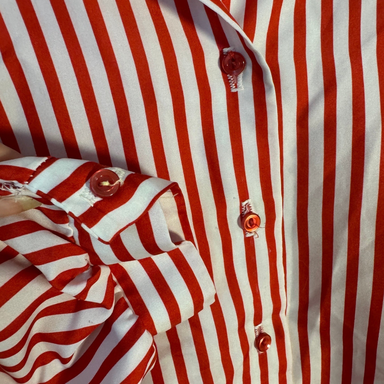 Copy-Cats True Vintage 70s Red White Striped Button Down Blouse sz 12 Preppy