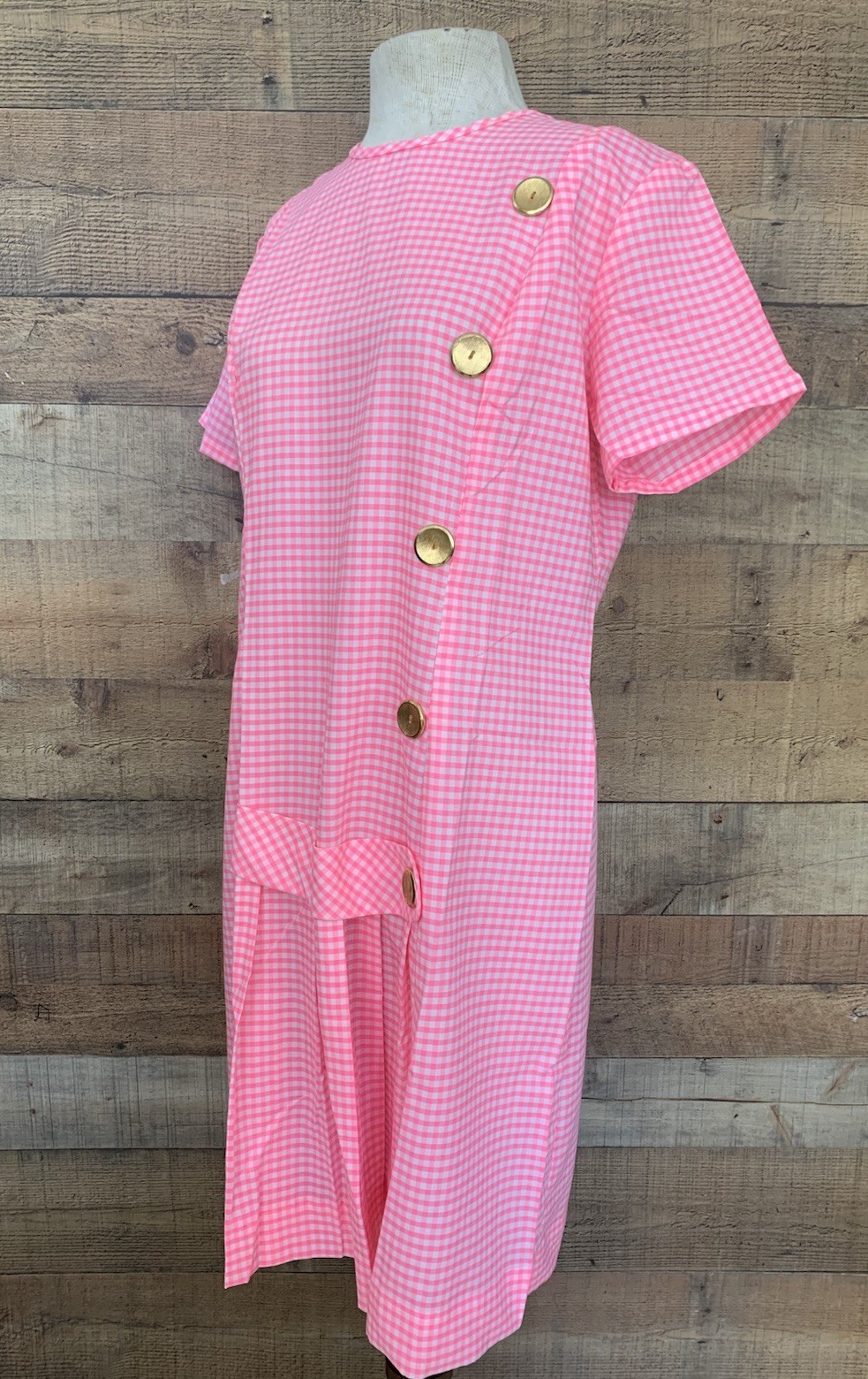 Vintage 1960s Mod Pink Gingham Drop Waist Day Dress 42”Bust /36”waist