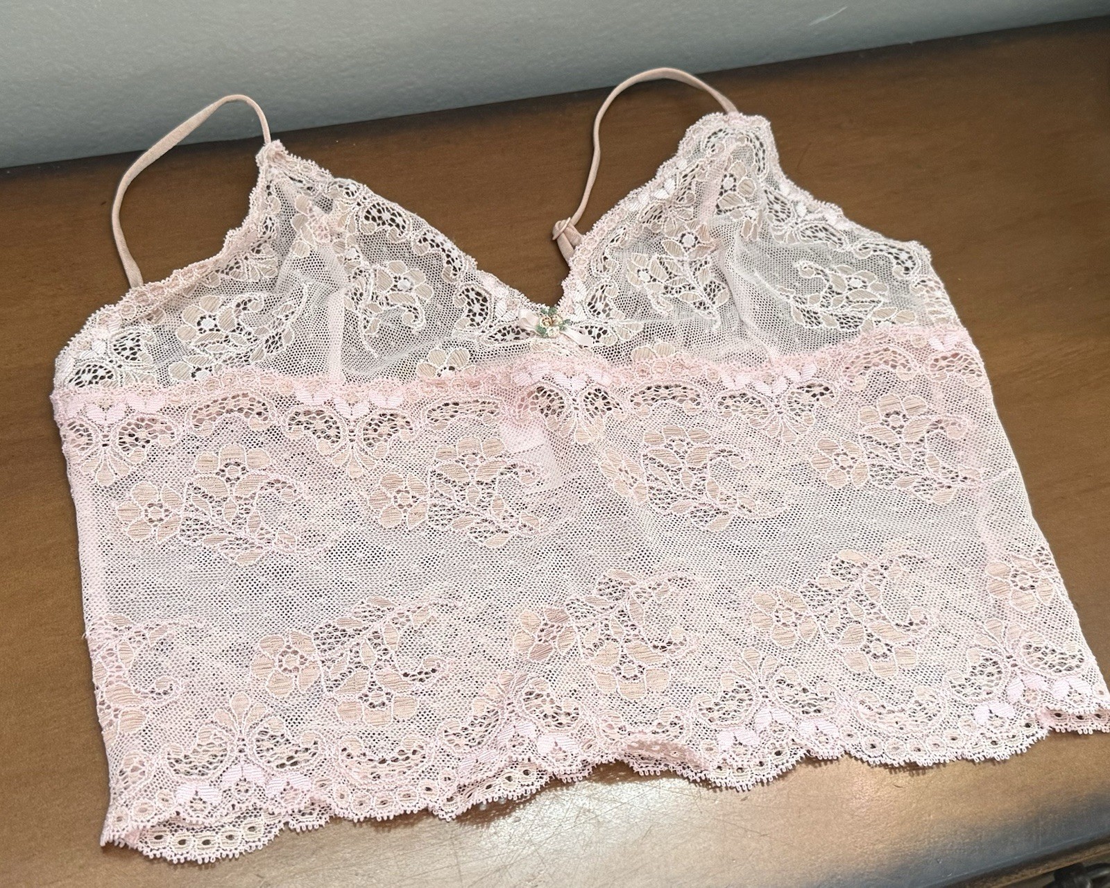 Victoria’s Secret Pink Victorian Sheer Lace Flowers Cami Panty Set Sz Small VTG