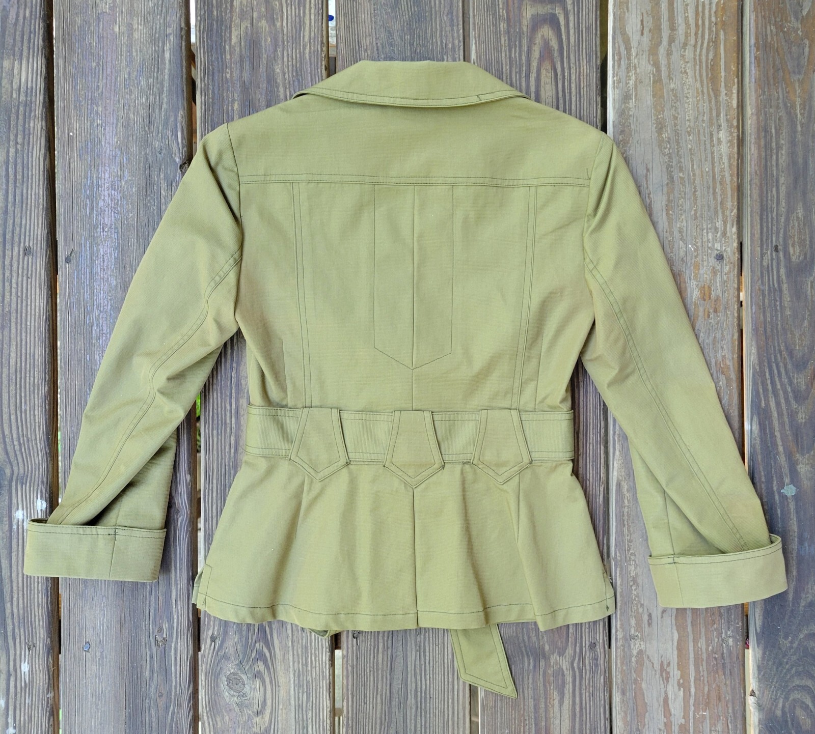 Nanette Lepore vintage 00s military style olive green jacket belt big buttons 0