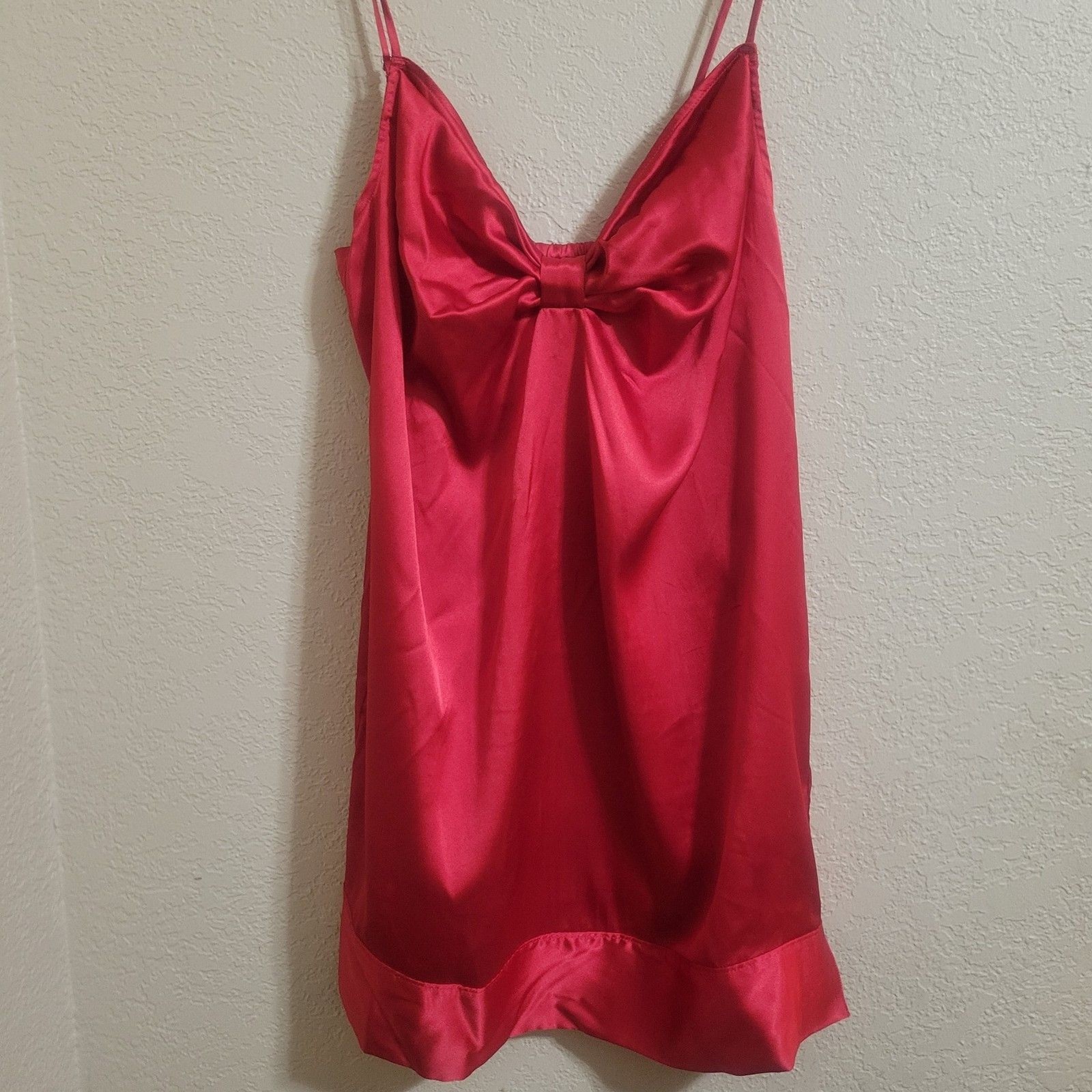 Vintage Victoria’s Secret Chemise Satin Slip Dress M Red Bow Front 2009 Lingerie
