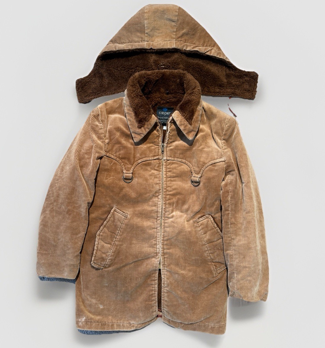 Vintage Cooper Corduroy fur sherpa Lined Jacket Talon Zipper Brown Coat Women 14