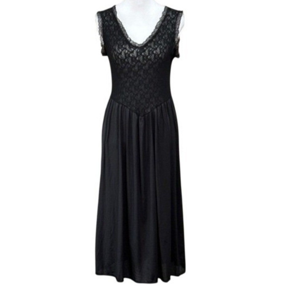Vintage 90s Whimsigoth Retro Lace Stretch Slip Dress Black Fairy Artsy 1995 Core