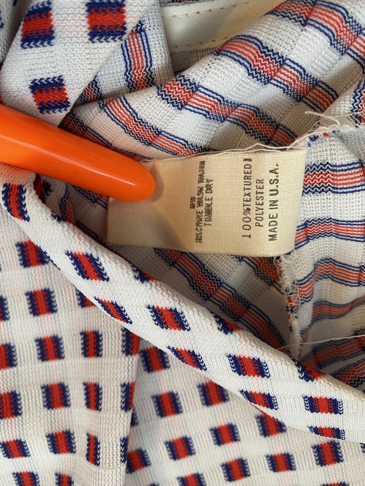 Vintage Summer Dress, 60s-70s Button Front w Pockets S/M, Red White Blue MCM