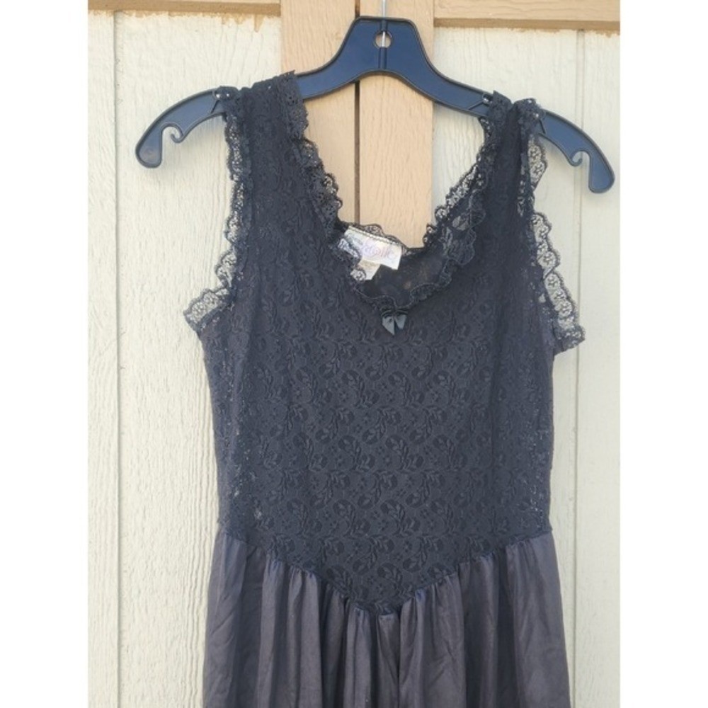 Vintage 90s Whimsigoth Retro Lace Stretch Slip Dress Black Fairy Artsy 1995 Core
