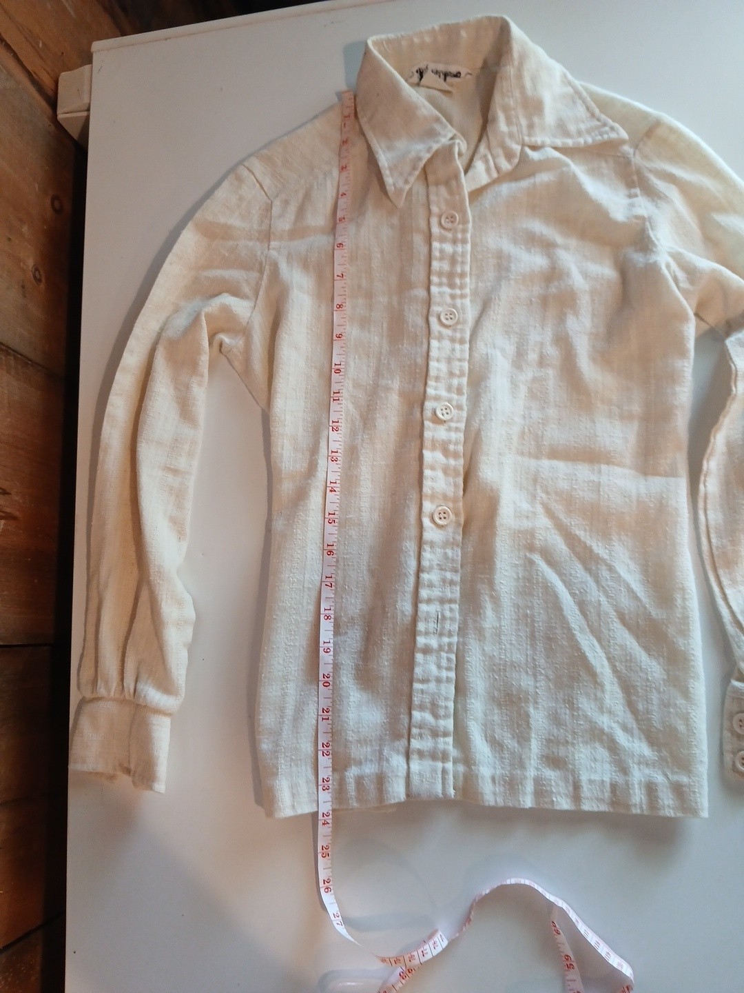VTG 70s Lady Manhattan 2 Pc Set Cream Textured Cotton Poly Blouse Tank