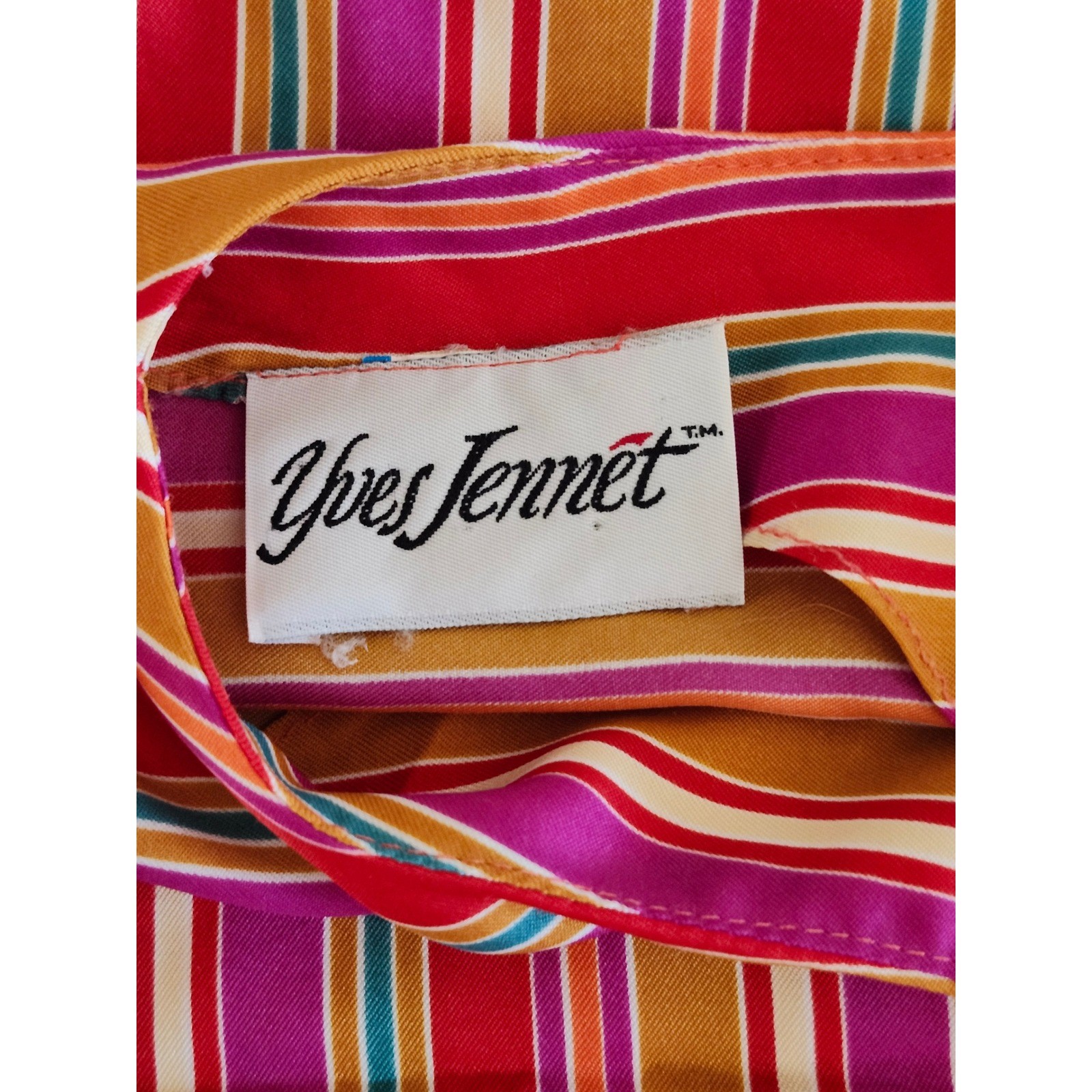 Vintage Yves Jennet Multicolor Stripe Blouse S/M Retro Colorful Statement Top