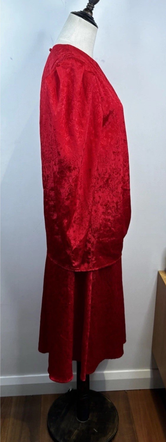 Vintage Suzanne Grae Cocktail Dress Size AU 12 Long Sleeve Drop Waist Red Retro