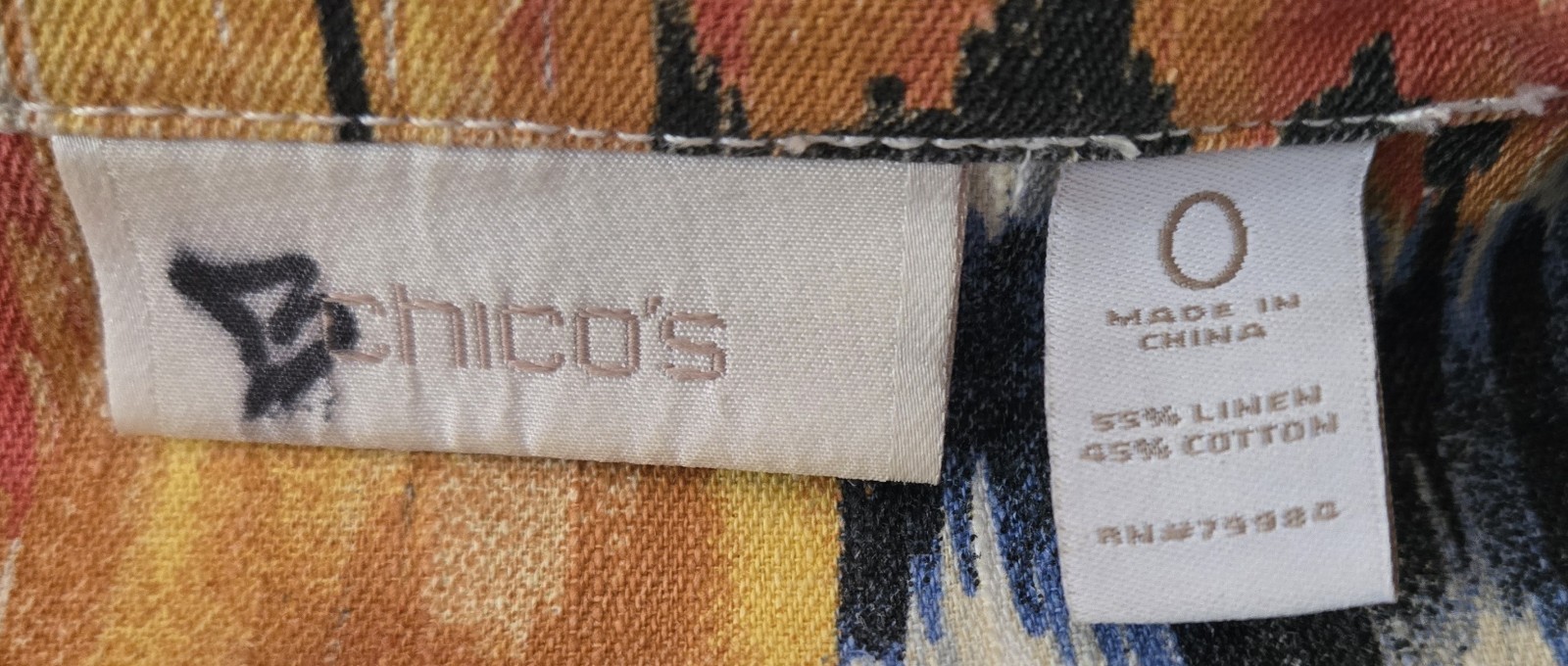 1990s CHICO’S AZTEC TRIBAL IKAT Denim Jacket 0 Size Medium