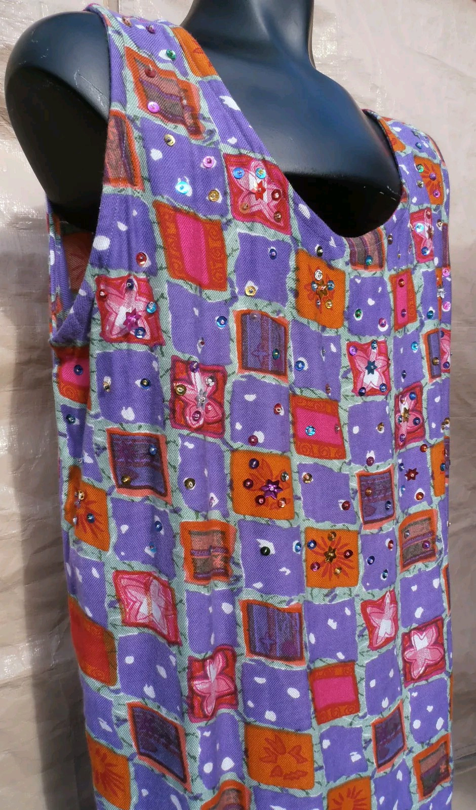 Tank Top Pink Multicolor Beaded Purple Rayon Grunge era SAMPLE 1992 vintage
