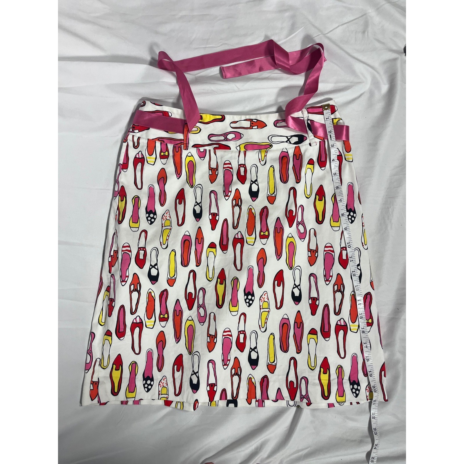 Sandra Vintage Y2K Twee Statement Shoe Print Skirt Sz 6 Pink Satin Bow Coquette