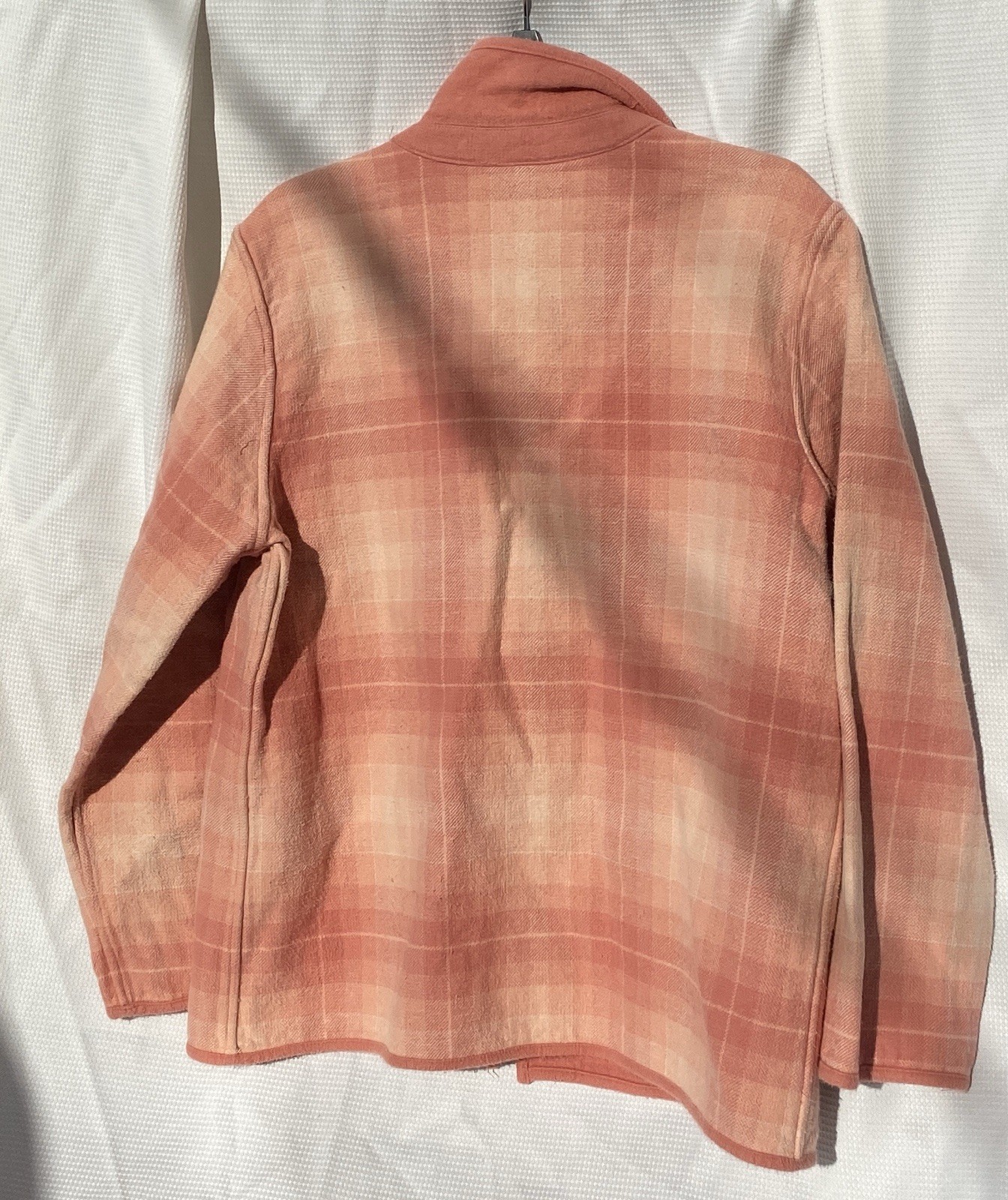Pink Flannel Plaid Jacket Chore Coat Vintage Reversible Snap Closure
