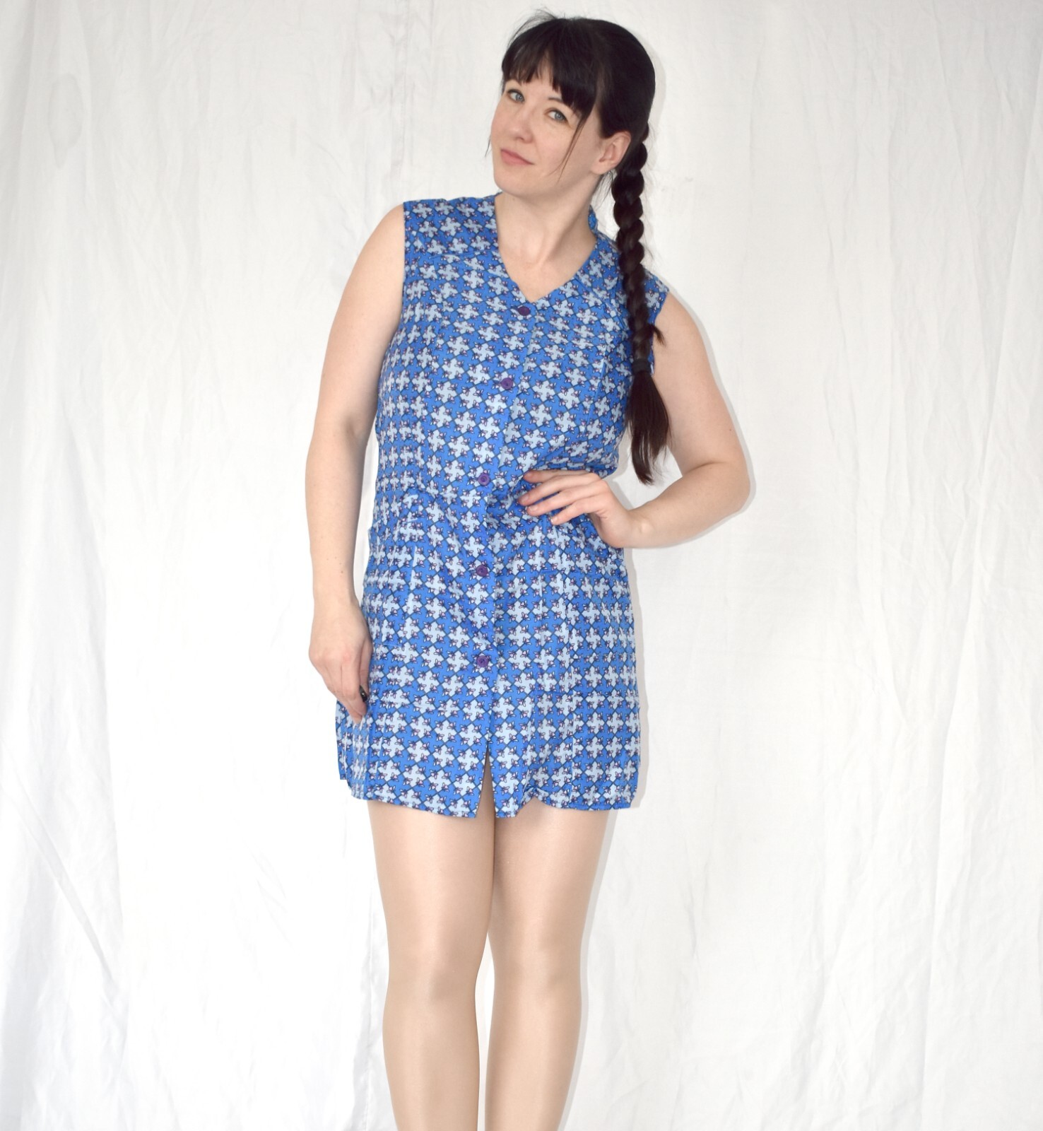 rustling nylon smock apron * S (38) * hairdresser GDR retro vintage dress household