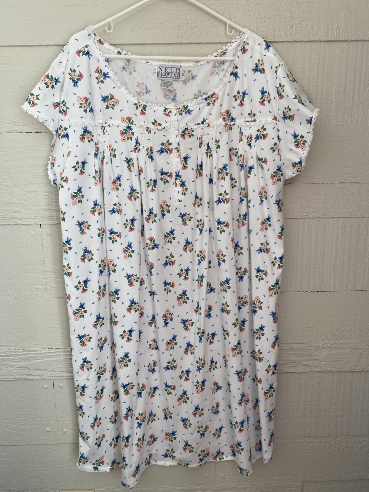 Vintage Nell Flowers By JG Hook Nightgown Floral S/S Cotton 3X Cottagecore
