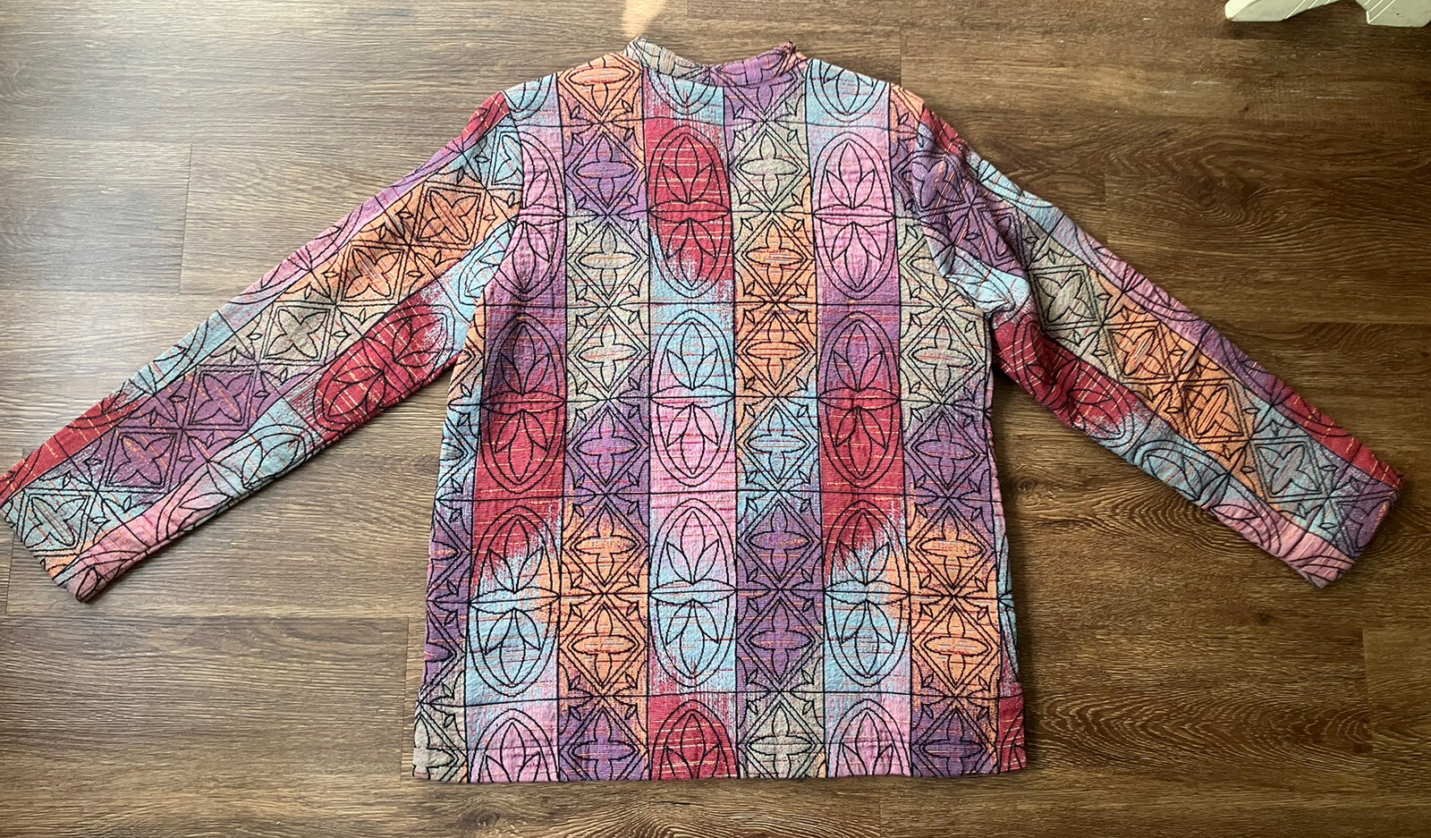 Vintage Serengeti Tapestry Jacket Quilted Colorful Abstract Mandarin Collar L