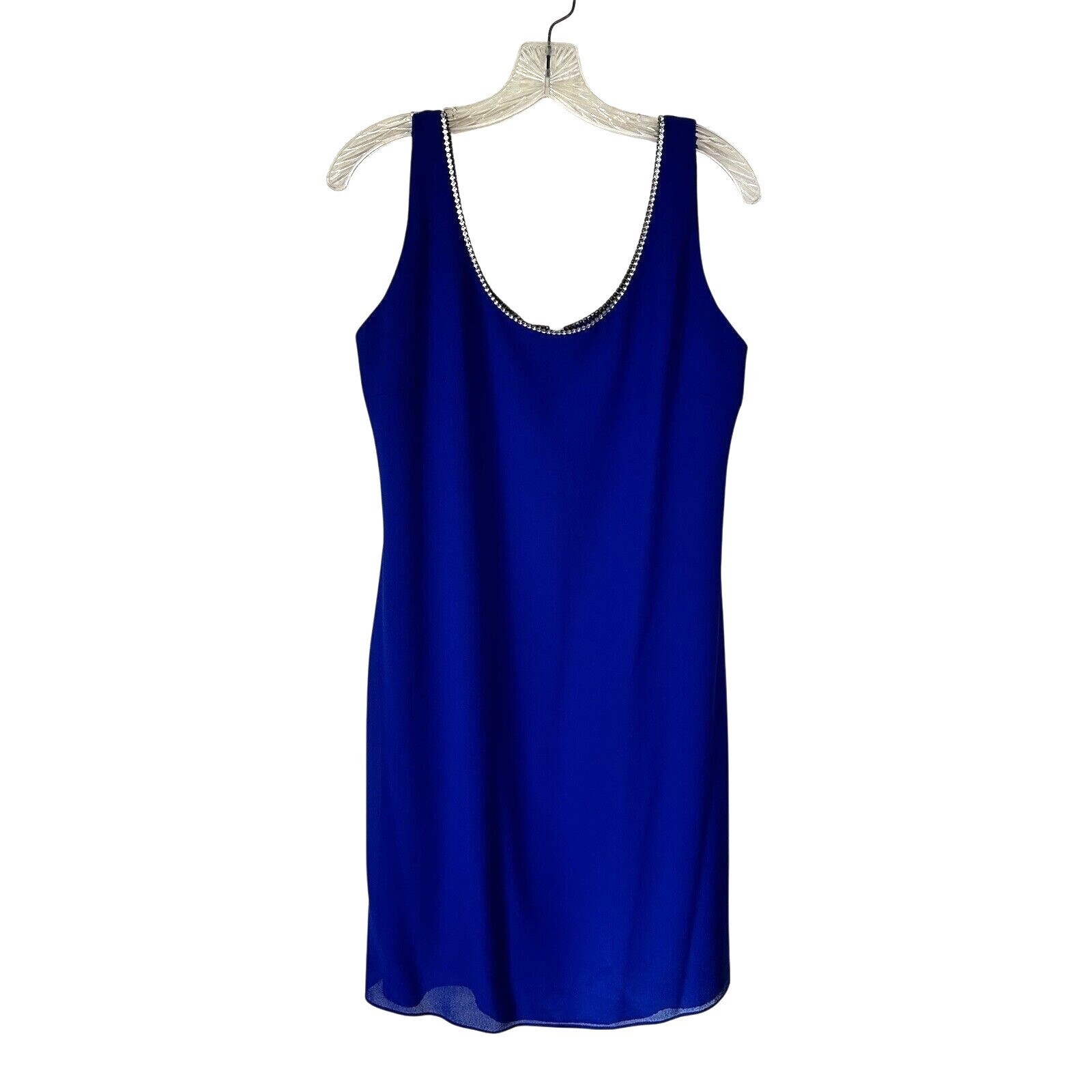 Vintage 90’s Onyx Nite Royal Blue Formal Mini Dress 8 Medium Rhinestone Evening