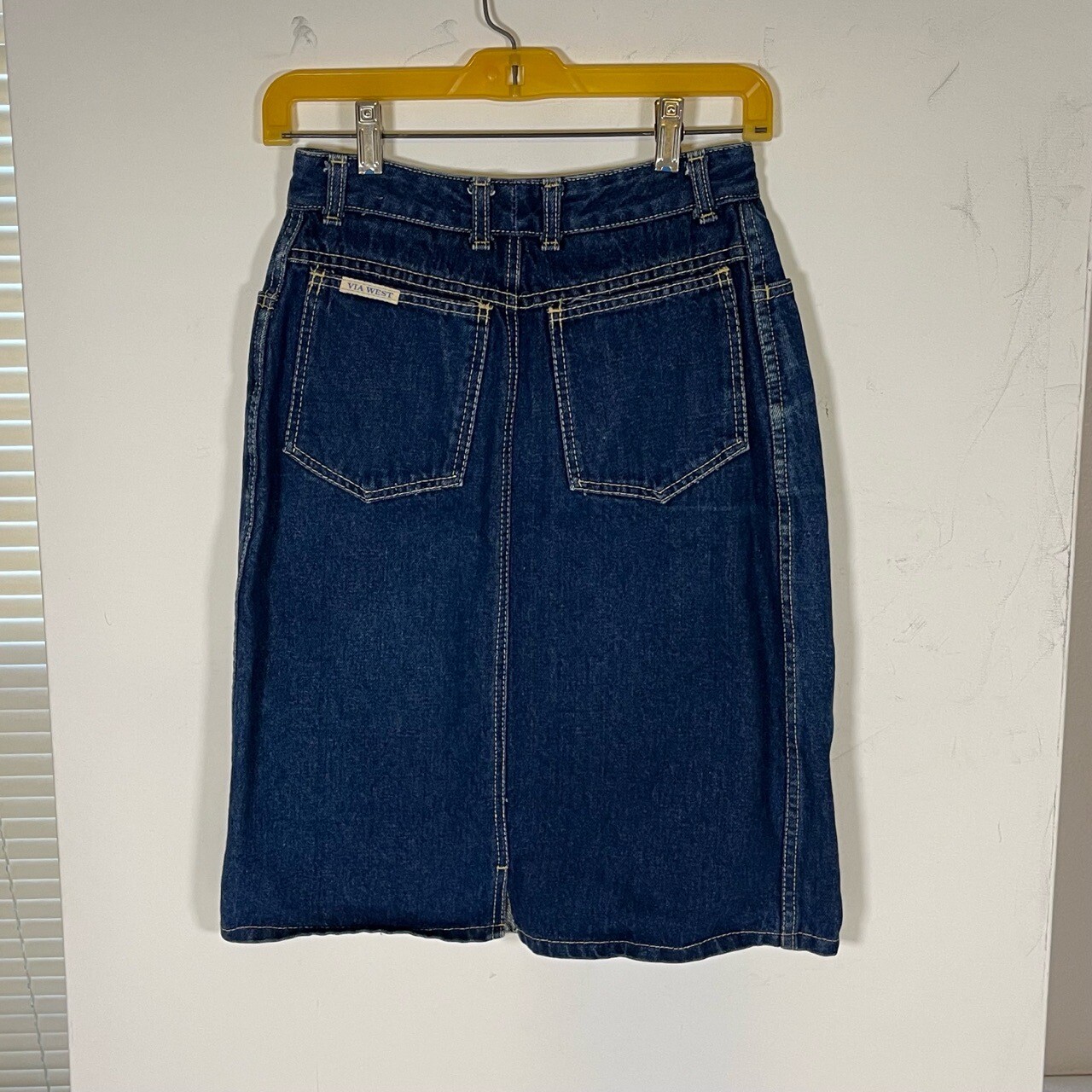 Via West Dark Wash Womens Vintage High Rise American Blue Midi Denim Skirt 25