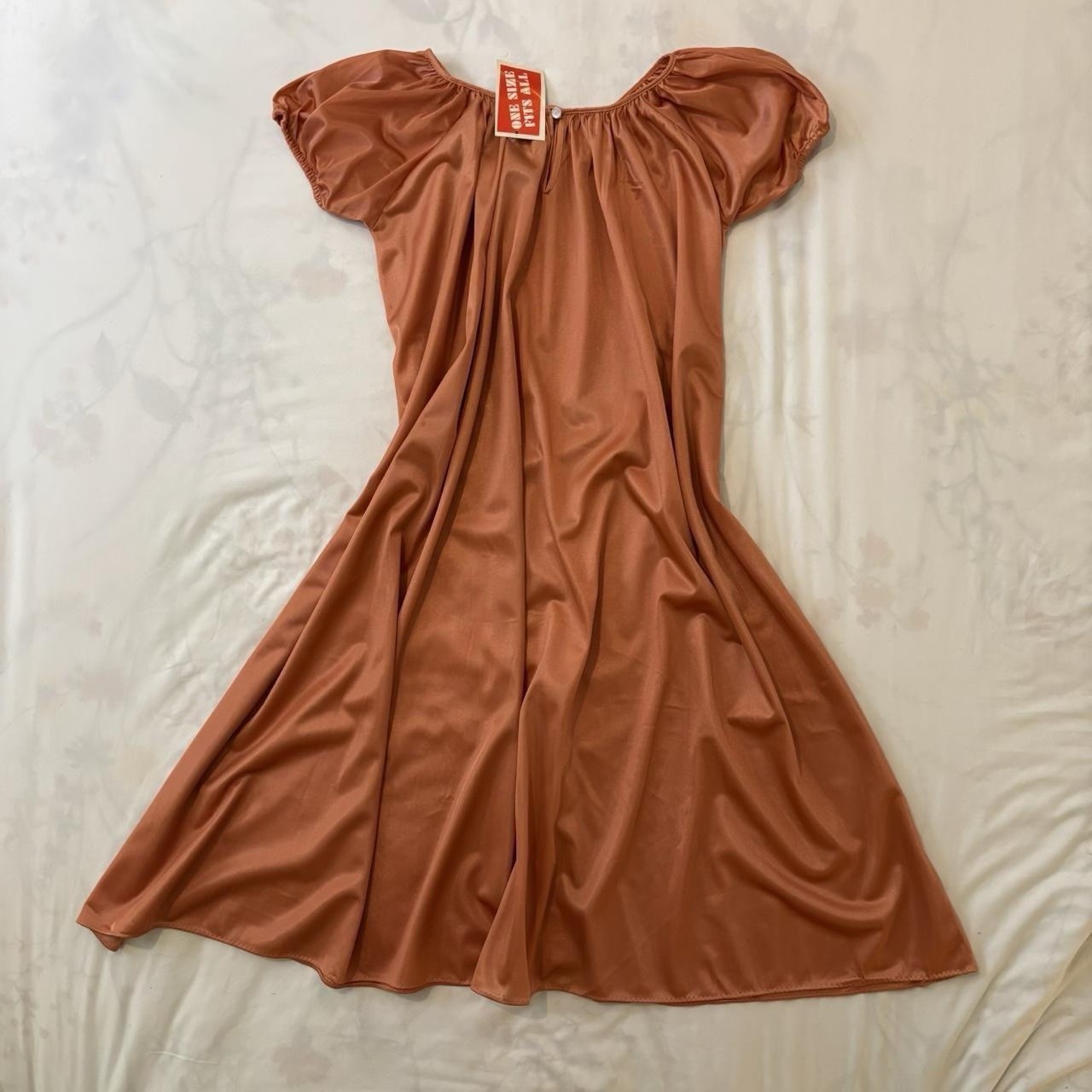 Peachy Orange Lounge Dress/Night Gown Vintage 70s NWT One Size Retro Coquette
