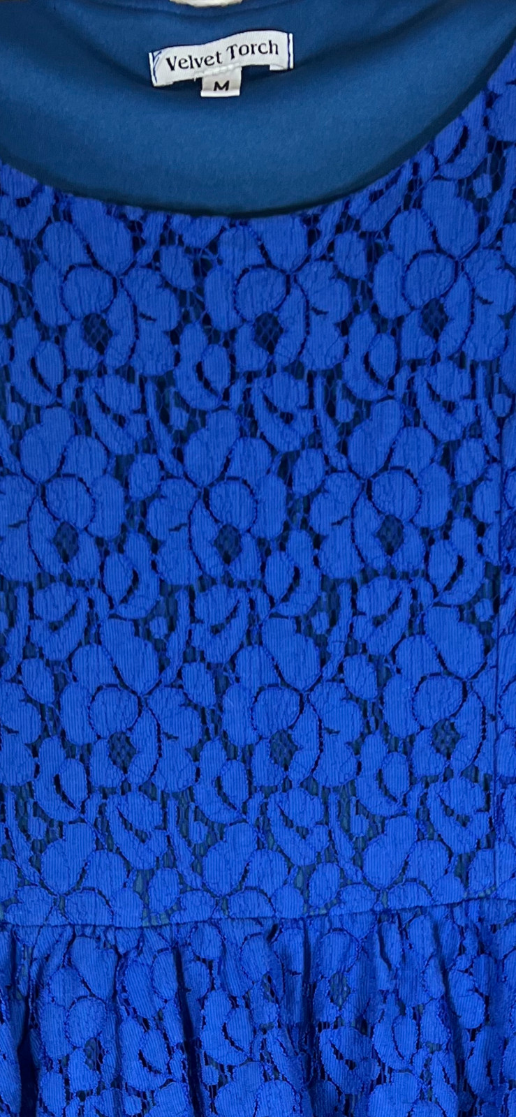 VTG Royal Blue Lace Silk Lined Short Dress Adult M Cocktail Prom Wedding USA