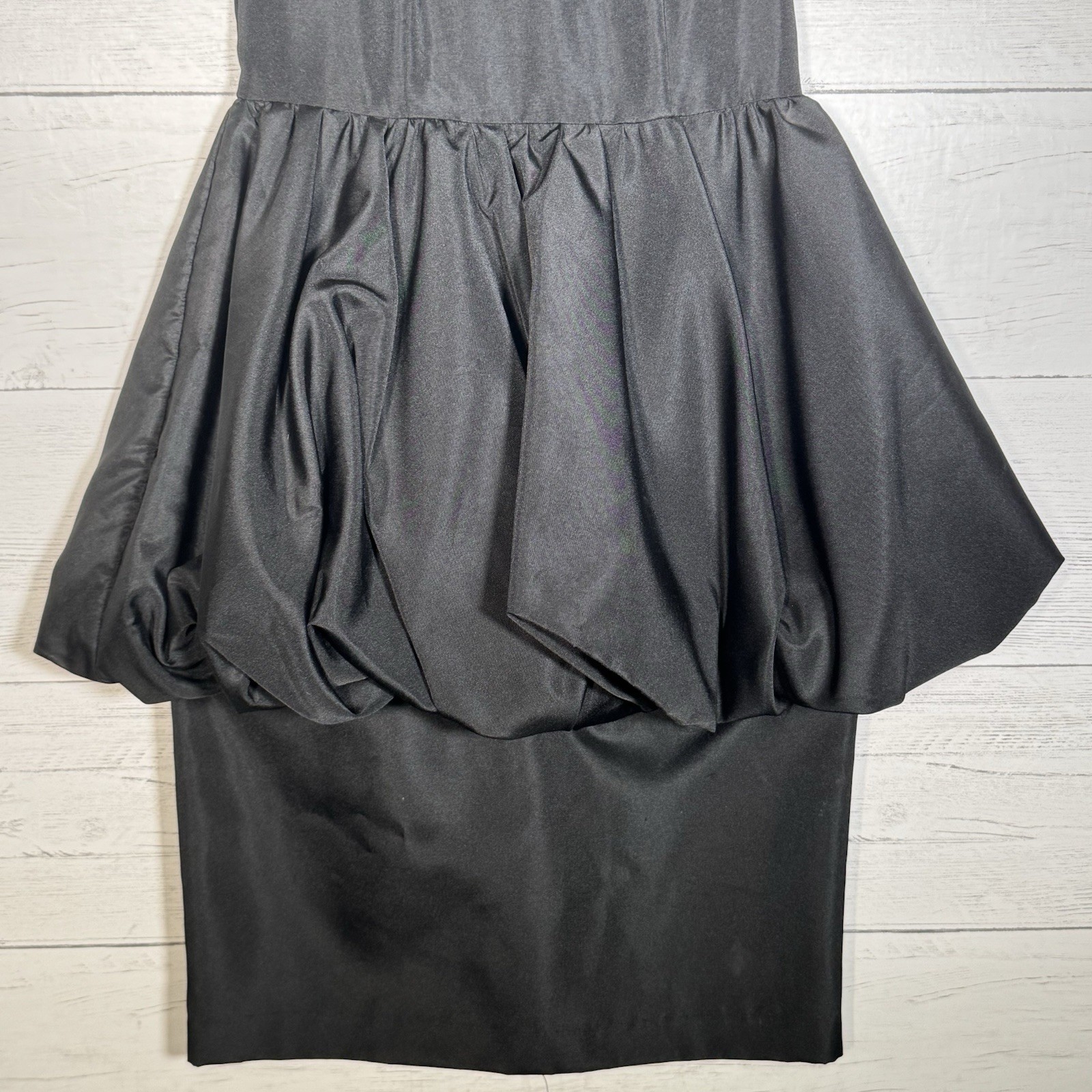 NEW Vintage 80s Black Tafetta High Neck Sleeveless Peplum Cocktail Dress Sz 3/4