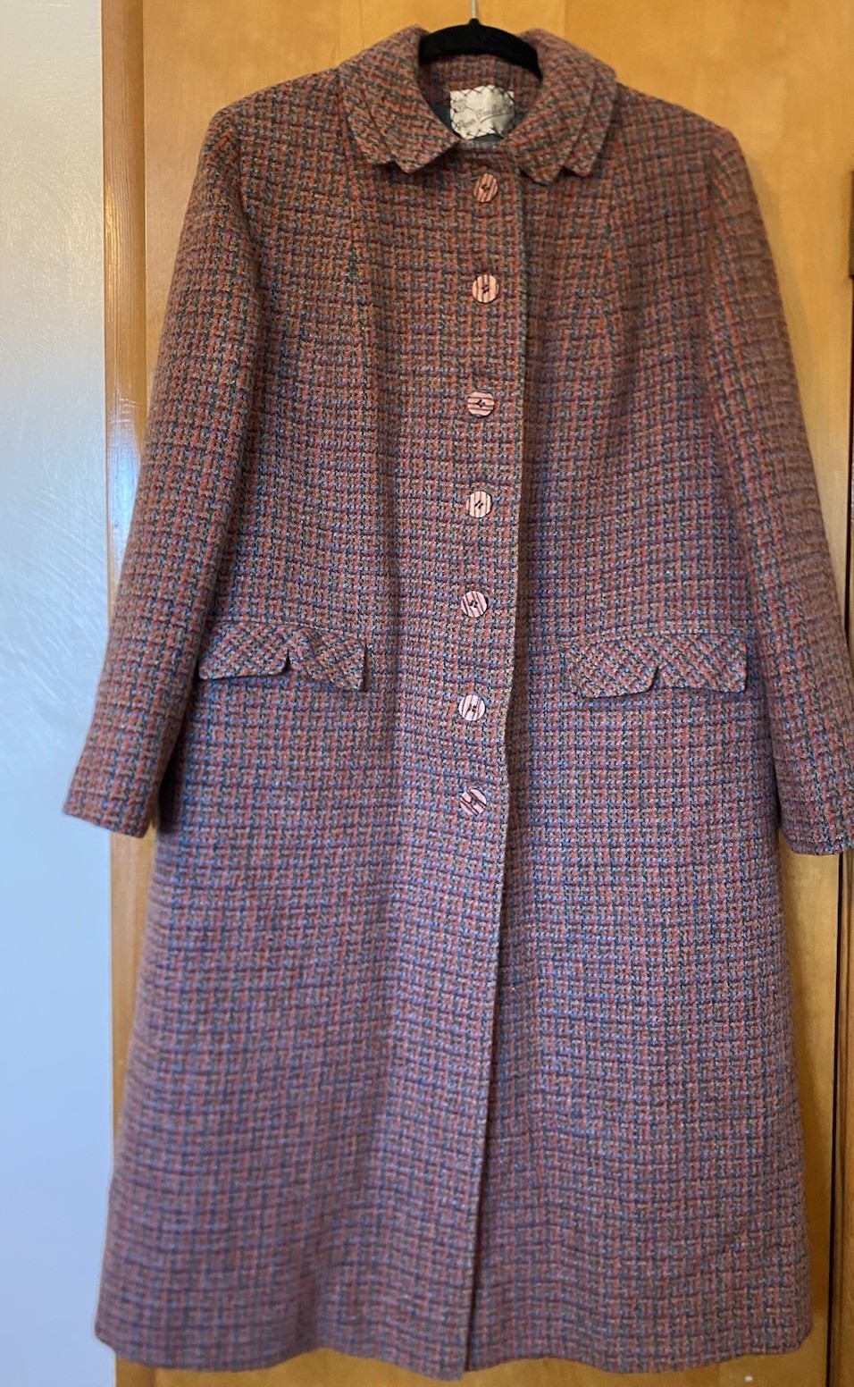 VTG Tar-Shire 1960’s Women’s Harris Tweed Wool Houndstooth Coat Size L XL EUC