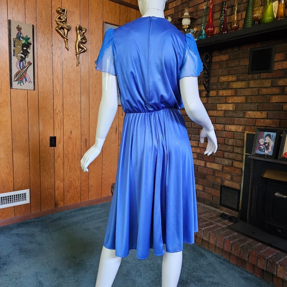 Vtg 80s Disco Liquid Jersey Chiffon Flutter Sleeves Sweeping Dancing Skirt S/M