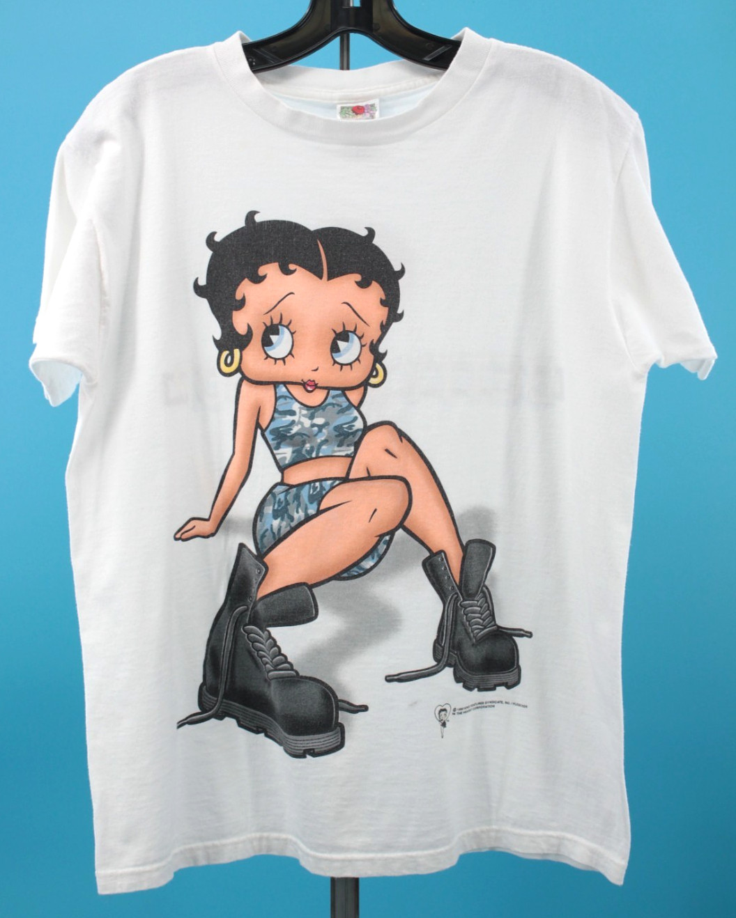 VTG Women’s 90s White Betty Boop Military / Camo Girl T Shirt / Tee Sz M 1990s
