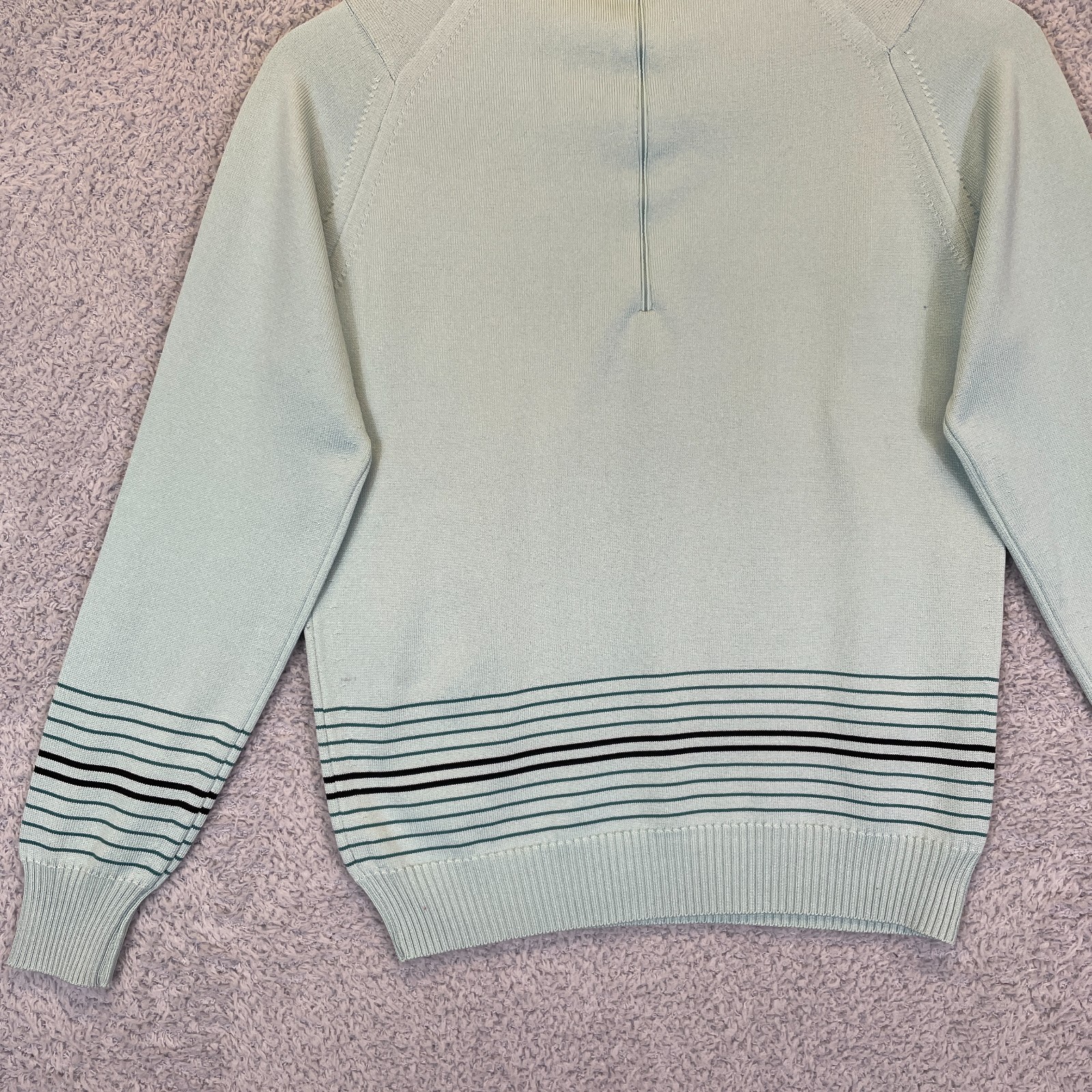 Vintage 1970s Givenchy Sport Designer Aqua Striped Sweater Top Size 36 Talon Zip