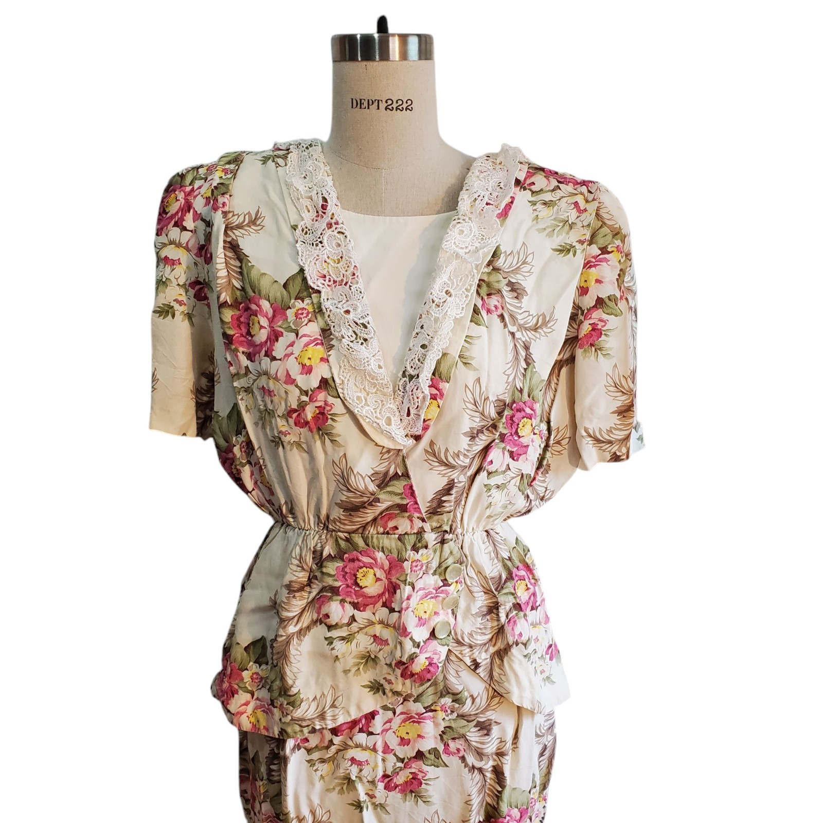 Vintage SL Fashions 80s Floral Shoulder Pads Dress Size M Made In USA