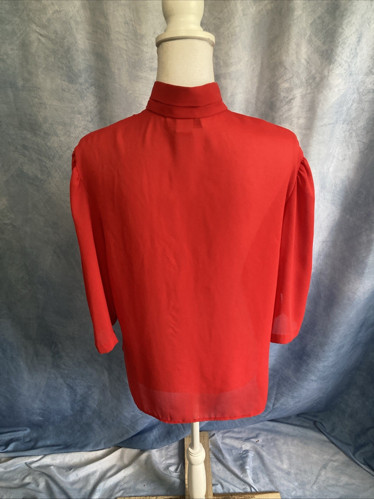 Vtg 80s Chadwyck Secretary Blouse 16 Red Pleats Tuxedo Crepe Sheer USA Mock Neck