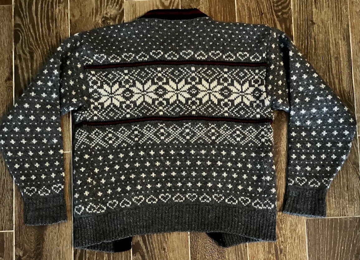 Vintage LL Bean Cardigan Sweater Womens Sz S Wool Nylon Gray/Red Fair Isle USA