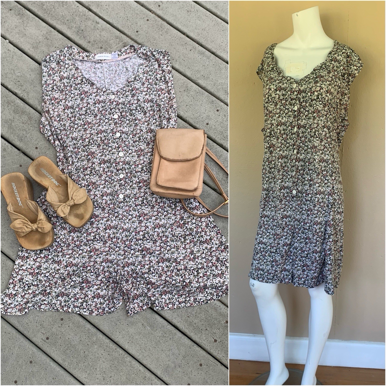 Vintage 90s Sleeveless Floral Romper | Y2K Button Up Shorts Jumper, XL
