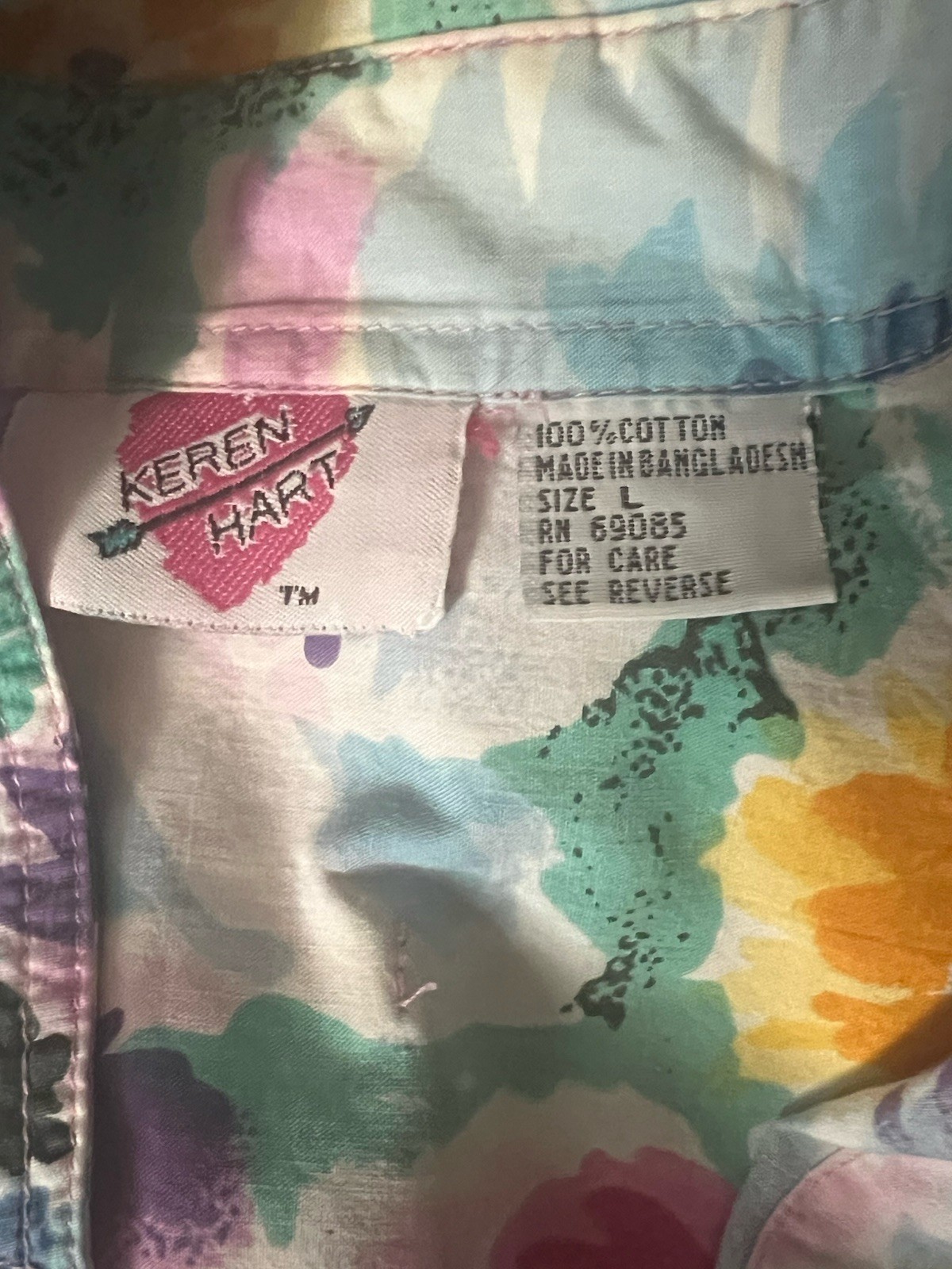 Vtg Keren Hart Women’s Large Floral Colorful Button Up Shirt Teachercore