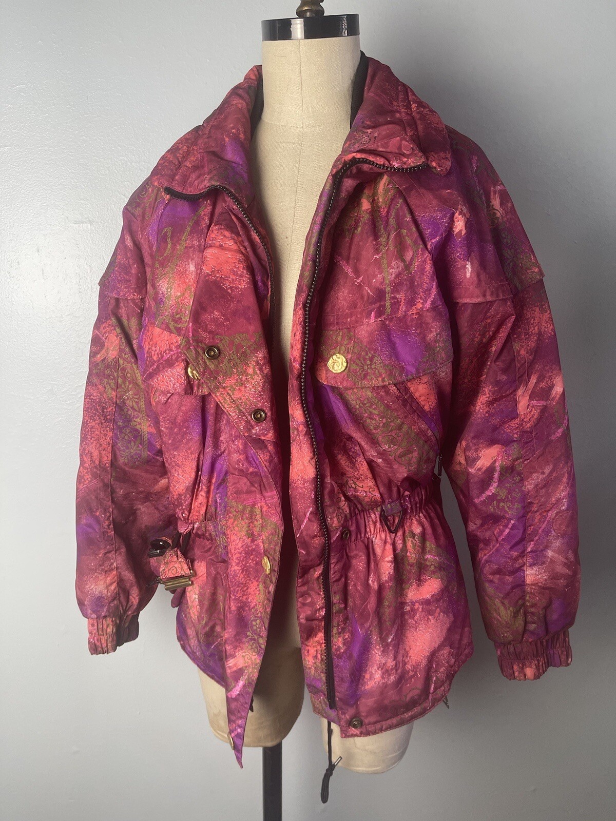 90s 1990s Knockout Pink, Purple and Gold Ski Coat with MATCHING FANNYPACK