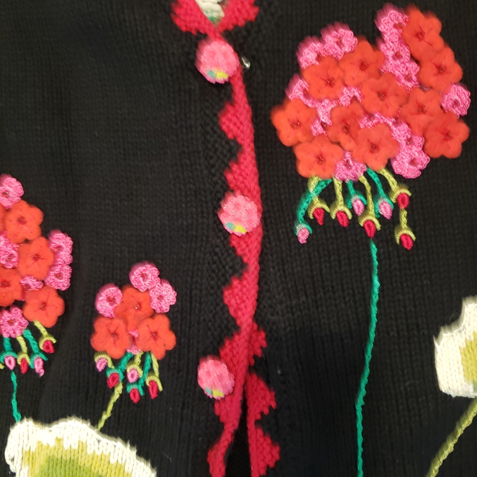 Storybook Knit Holiday Party Sweater Cardigan Geraniums M 44 x 26 in