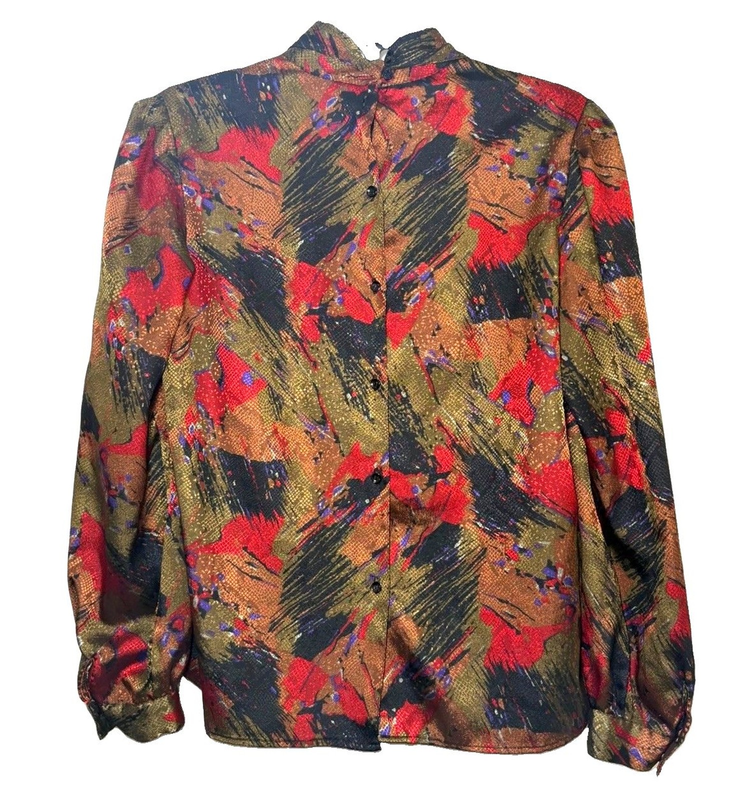 Vintage Eva Laurel Women’s Blouse Size 12 Abstract Print Tie Neck Puff Shoulder