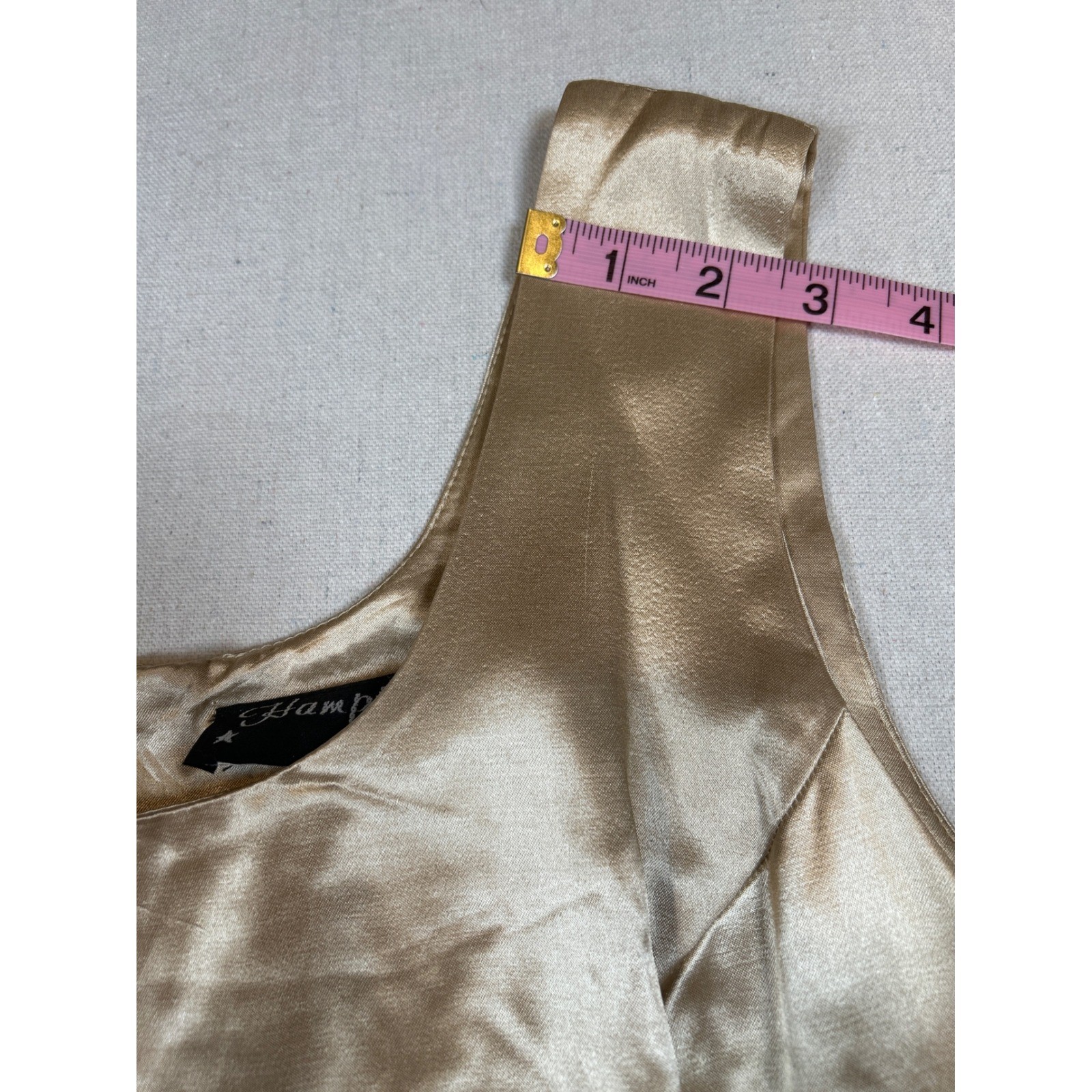 Hampton Nites Vintage Champagne Gold Satin Sheath Dress Womens 14 Formal USA