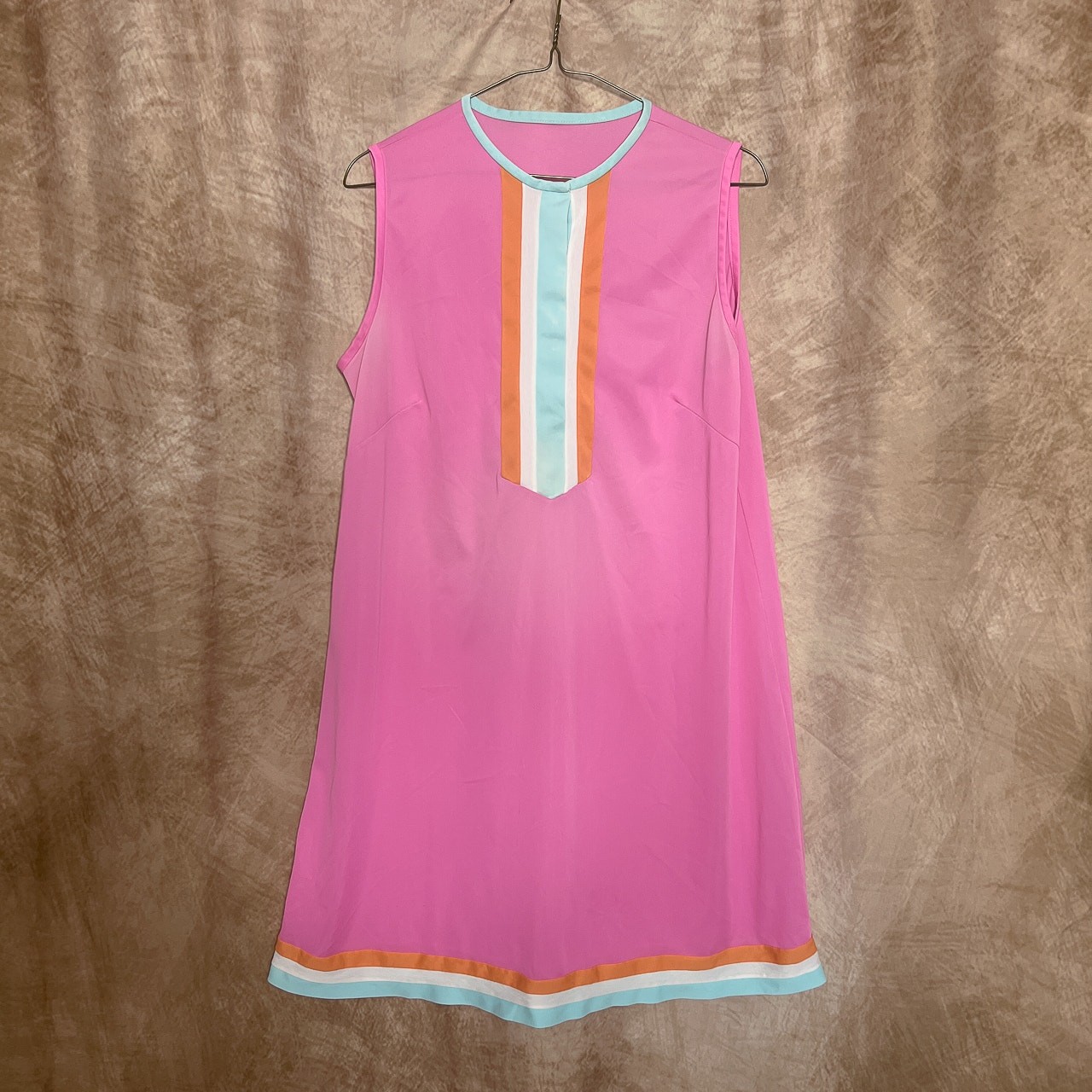 Vintage 60s Union Made Pink Mini Mod Shift Dress Sleeveless Retro Disco GoGo