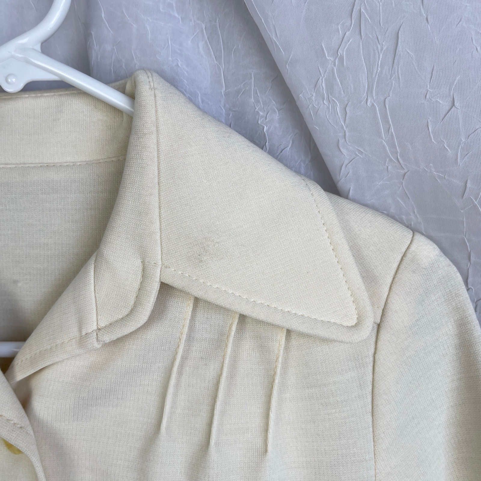 VTG 70’s Cream Blazer Jacket & High Waist Wide Leg Pants Suit Set Retro Size XS