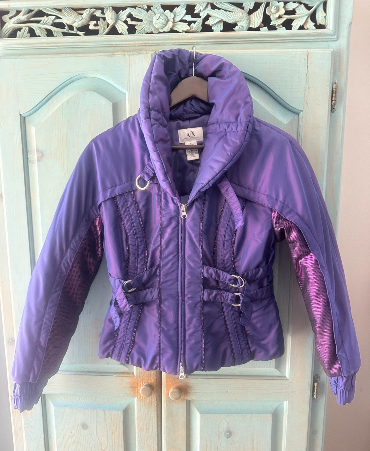 Armani Exchange AX Vintage Coat Size S Small Purple Metallic Jacket Y2K