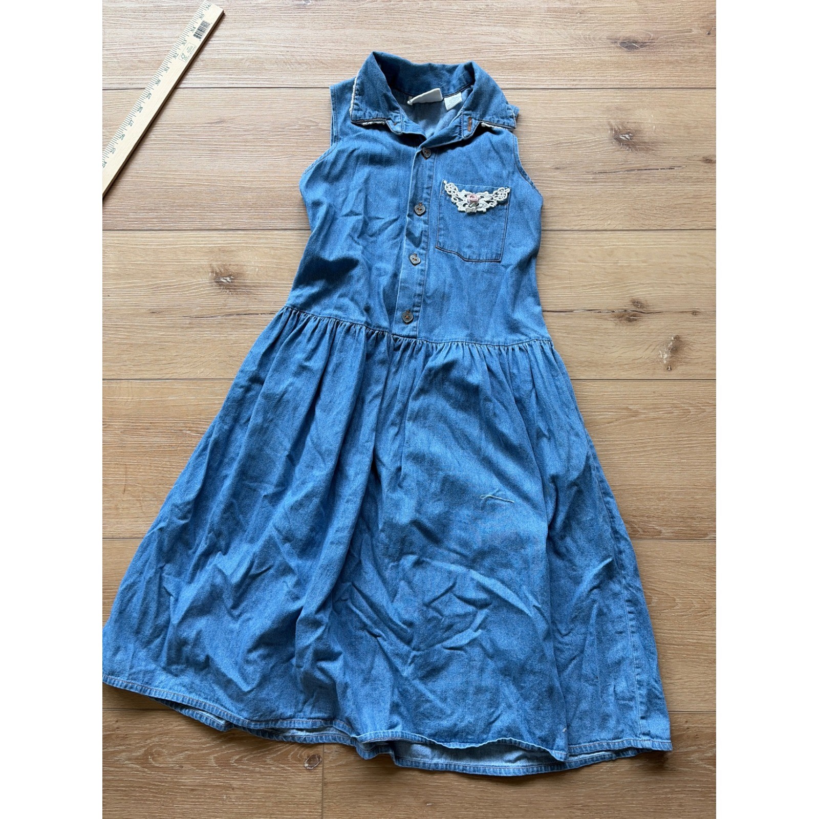 Vintage Canyon River Blues Denim cottage grandma core Rose Heart Buttons Size 12