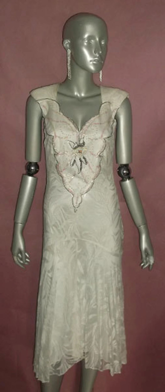 VTG Lace Sequins Beads Applique Embellish Cutout Tie Back Neck Flare Dress 11/12