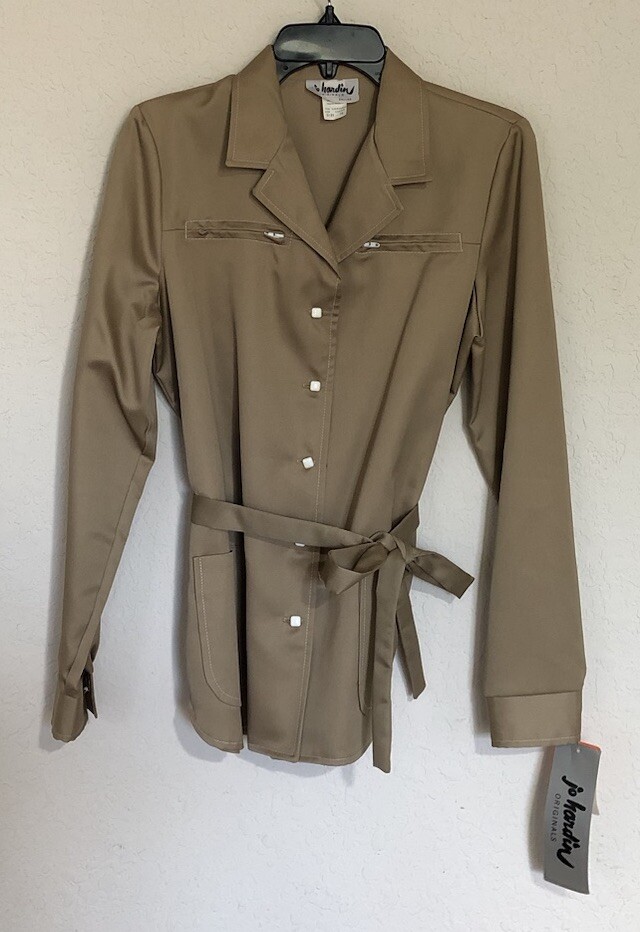 Vintage Jo Hardin Originals Dallas Khaki Tan Belted Jacket Top Shirt Sz 16 Tags