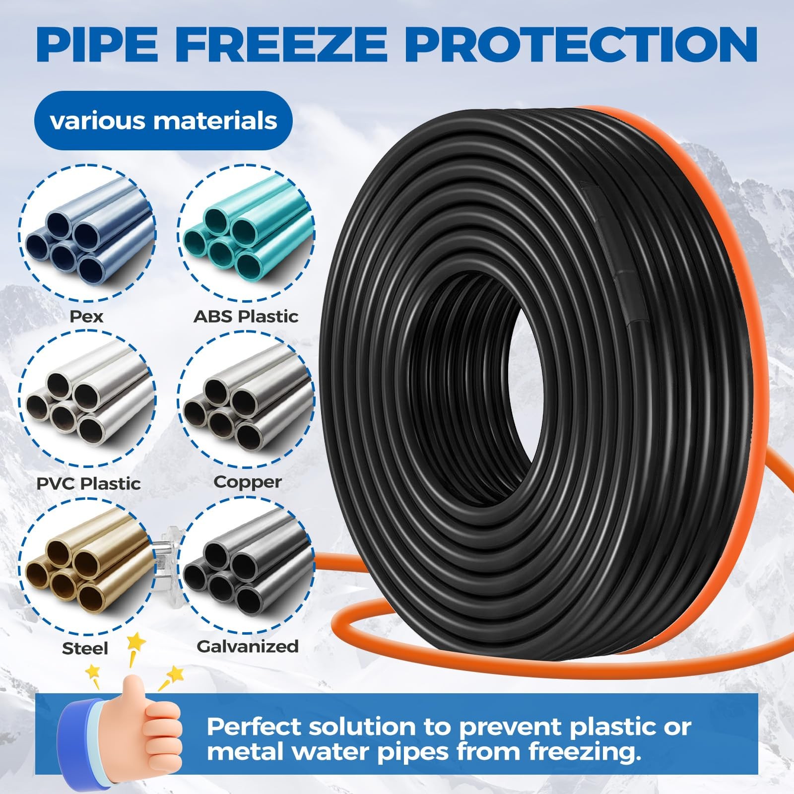 23FT Pipe Heating Cable Freeze Protection Water Pipe Heat Tape 5W/ft 120V for Me