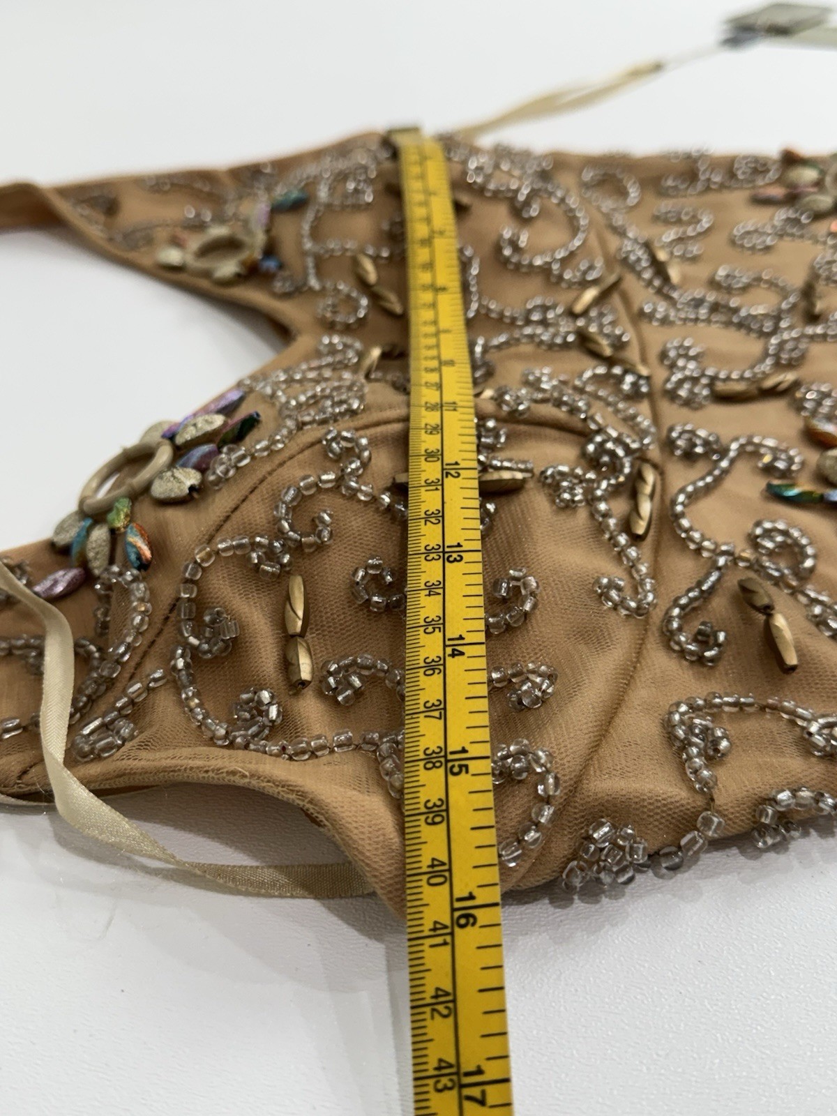 VTG Y2K Sherry Haute Couture Gold Beaded Pleated Gown Front Slit Designer